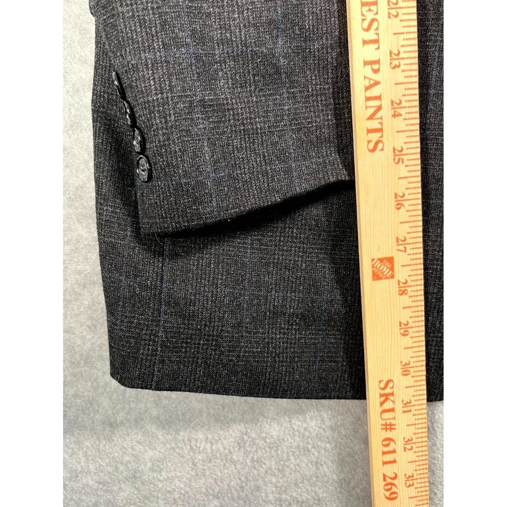 Jeffrey Banks Blazer Jacket Mens 42R Gray Check Wool‎ Single Breasted Formal